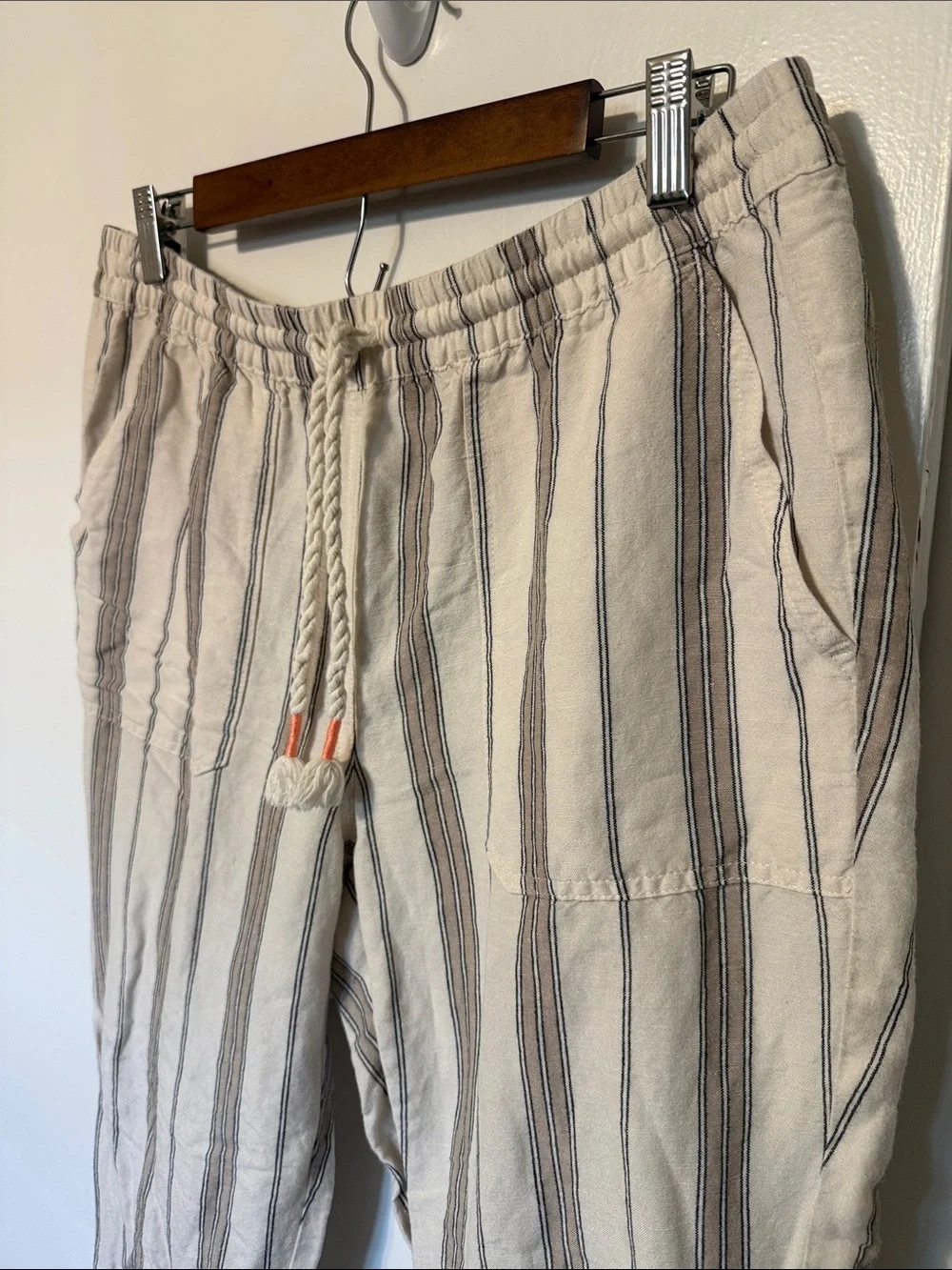 J. Jill Linen Blend Pull On Tie Waist Wide Leg Pants Stripes M